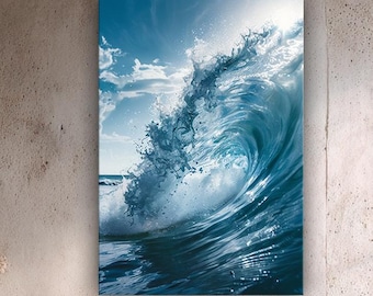 Ocean Wave Canvas Wall Art, Aqua Sea Beach Print, Coastal Bathroom Decor, Large Framed Ocean Wall Art, Nautical Coastal Canvas