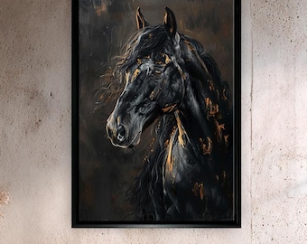 Black Horse Canvas Wall Art, Wild Horse Painting, Rustic Farmhouse Decor, Equestrian Wall Art, Horse Lover Gift, Animal Print
