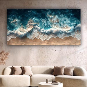 Ocean Waves Canvas Wall Art, Coastal Beach Decor, Modern Ocean Wave Print, Nautical Home Decor, Large Seaside Wall Hanging Artwork