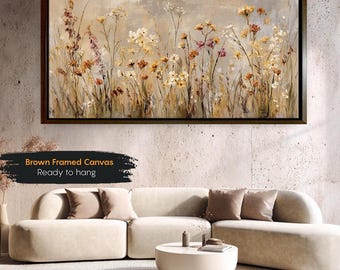 Wildflower Canvas Wall Art, Botanical Wall Decor, Neutral Farmhouse Floral Artwork