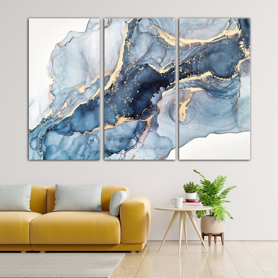Abstract Print, Blue Gold Marble Wall Art,abstract Canvas Art, Marble