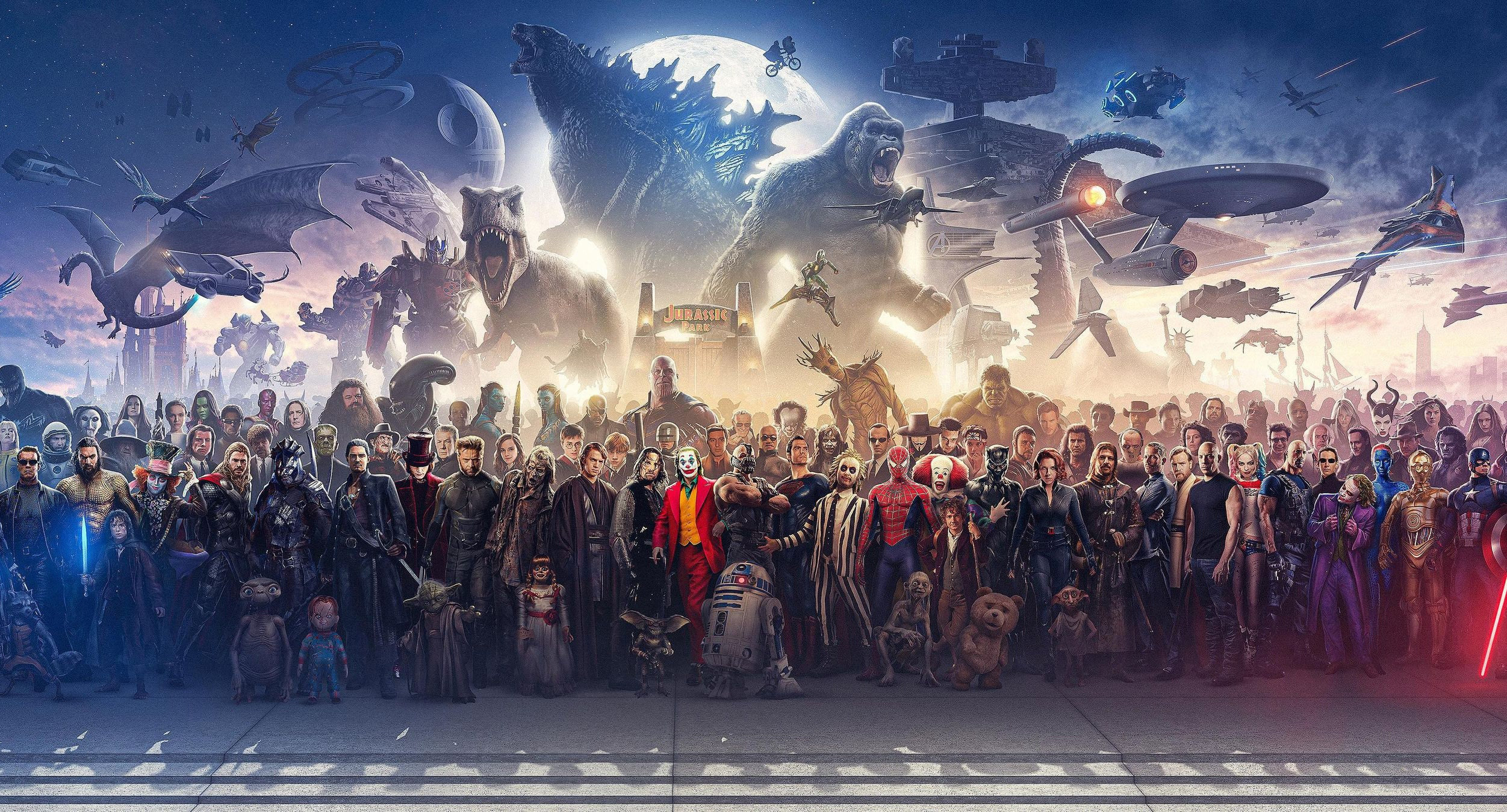 Blockbuster Fine Art Panorama Canvas Print, 150 Movie Blockbuster Characters Panorama, Movie pano on canvas, Eye Catcher Movie Fan Gift