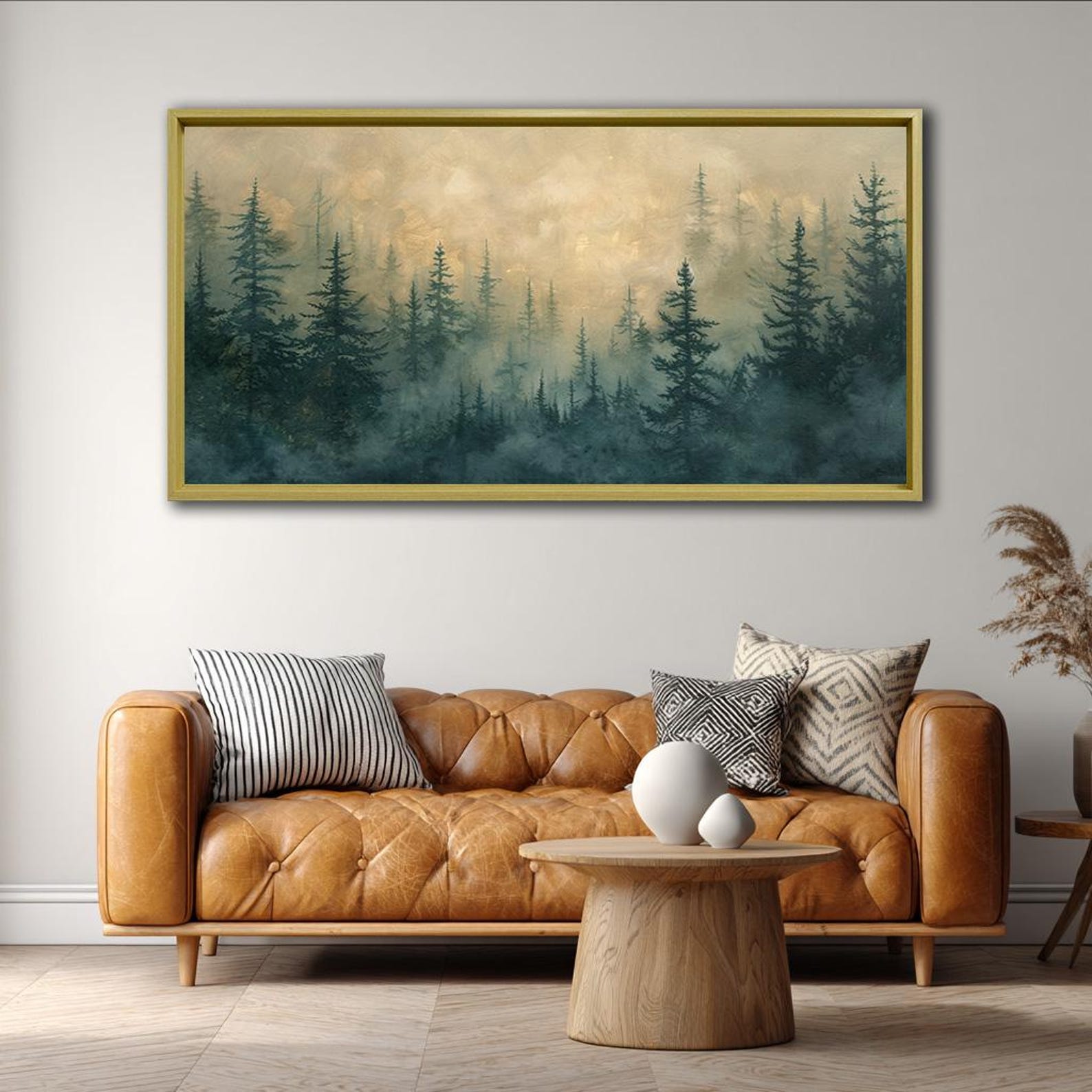 Misty Pine Forest Wall Art, Tranquil Nature Canvas Print, Foggy ...