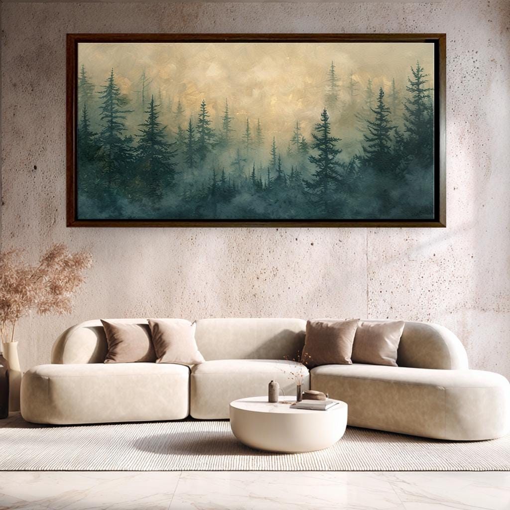 Misty Pine Forest Wall Art, Tranquil Nature Canvas Print, Foggy ...