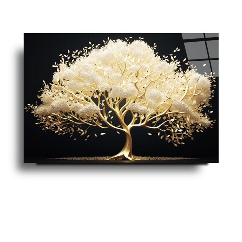 Tempered Glass Wall Art, Gold Tree Wall Decor, Home Decor, Tempered Glass Art,Nature Wall Art Gifts for her,Tree Wall Art,Glass Printing Art