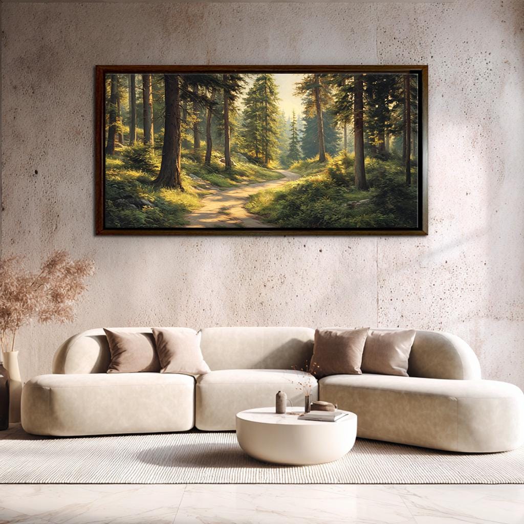 Framed Forest Path Canvas, Nature Landscape Print, Rustic Tree Wall Art ...