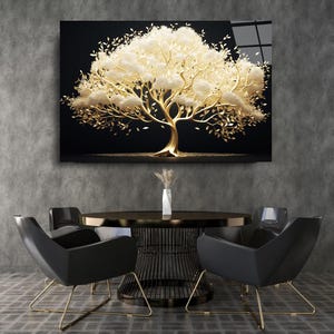 Tempered Glass Wall Art, Gold Tree Wall Decor, Home Decor, Tempered Glass Art,Nature Wall Art Gifts for her,Tree Wall Art,Glass Printing Art
