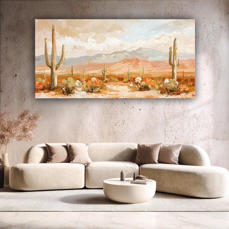 Cactus Desert Landscape Wall Art, Southwestern Canvas Print, Rustic ...