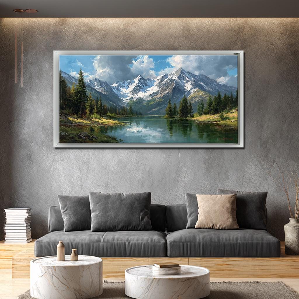 Framed Mountain Lake Canvas Print – Panoramic Wilderness Artwork - Etsy