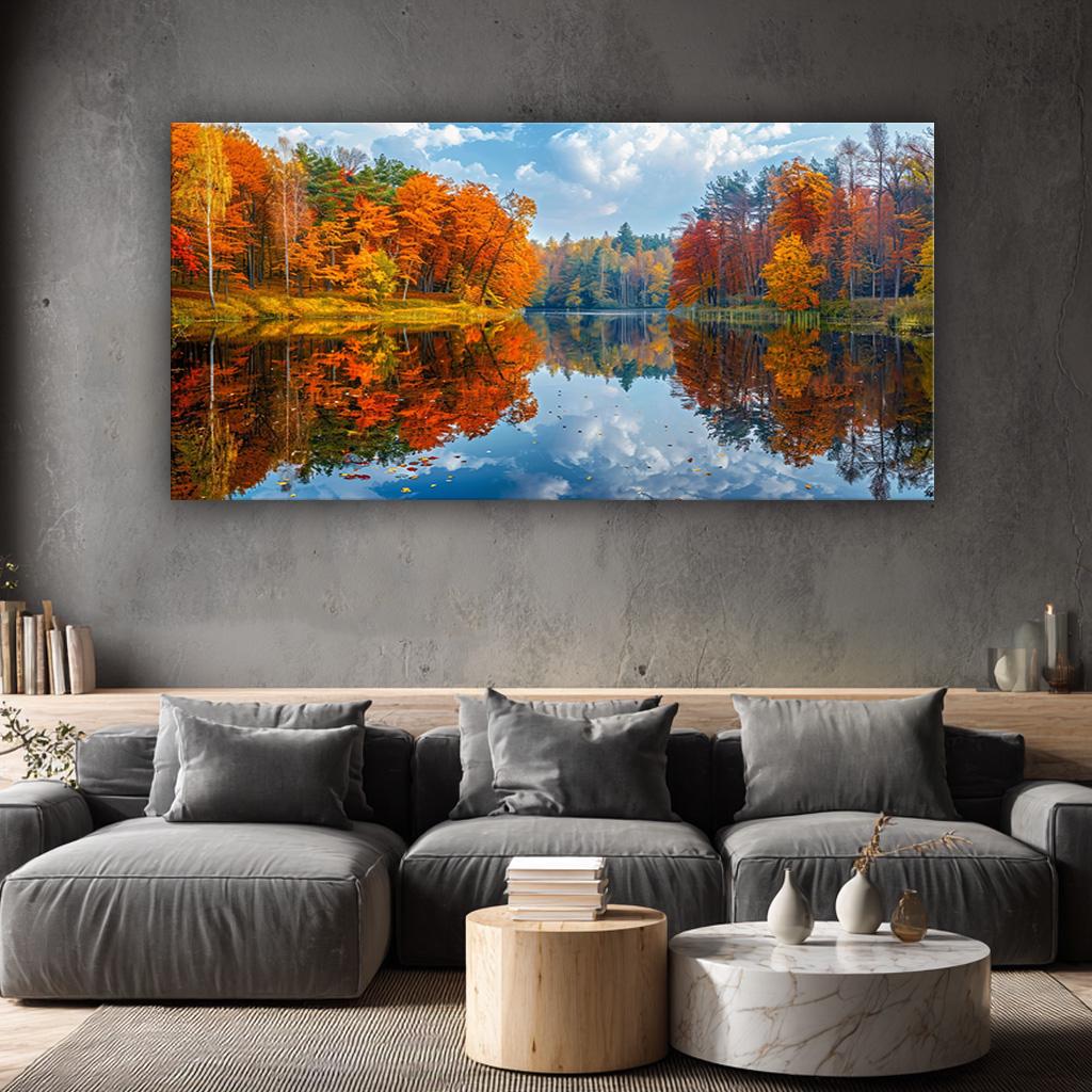 Autumn Forest Lake Wall Art Canvas, Fall Landscape Print, Nature ...