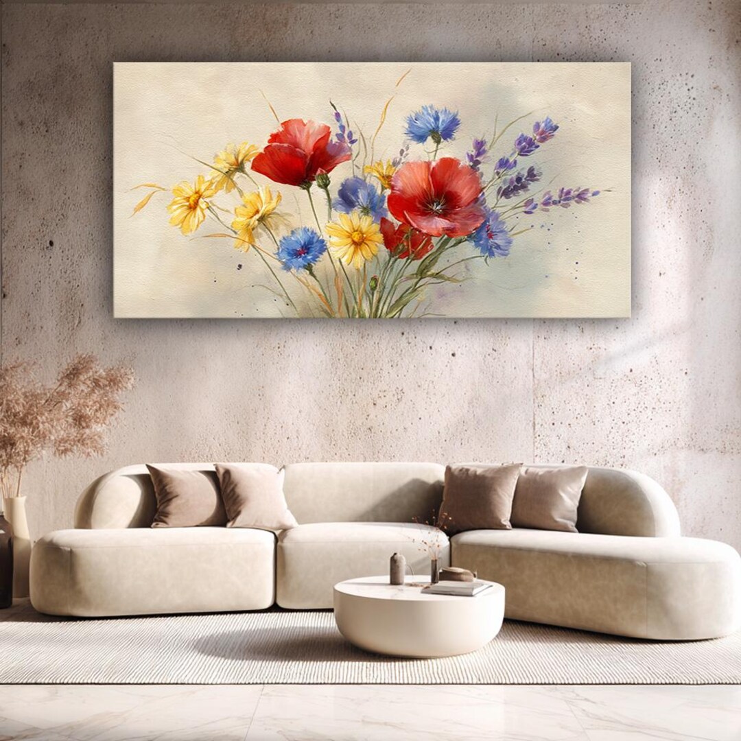 Wildflower Watercolor Framed Canvas, Colorful Field Flowers Wall Art ...