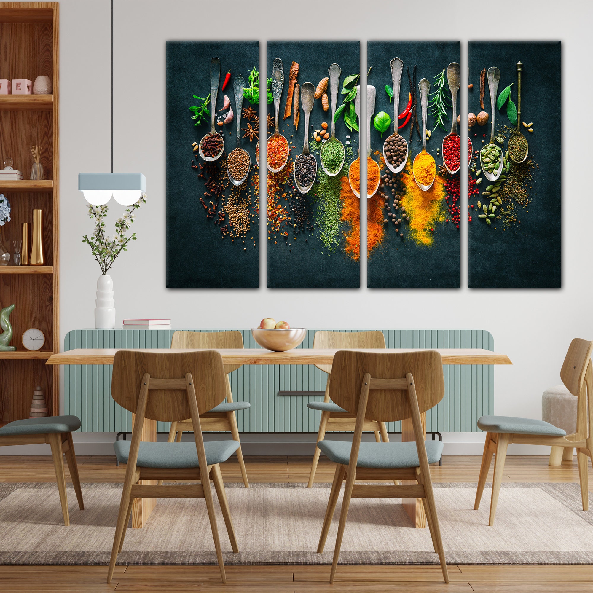 3 panels condiments in the kitchen wall art canvas... Herbs and Spices Kitchen Canvas Art, Ready to Hang - Etsy
