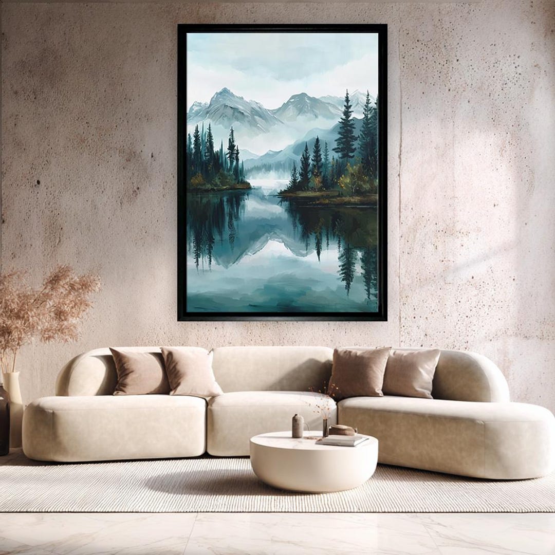 Mountain Lake Wall Art, Serene Landscape Forest Canvas Print, Nature ...