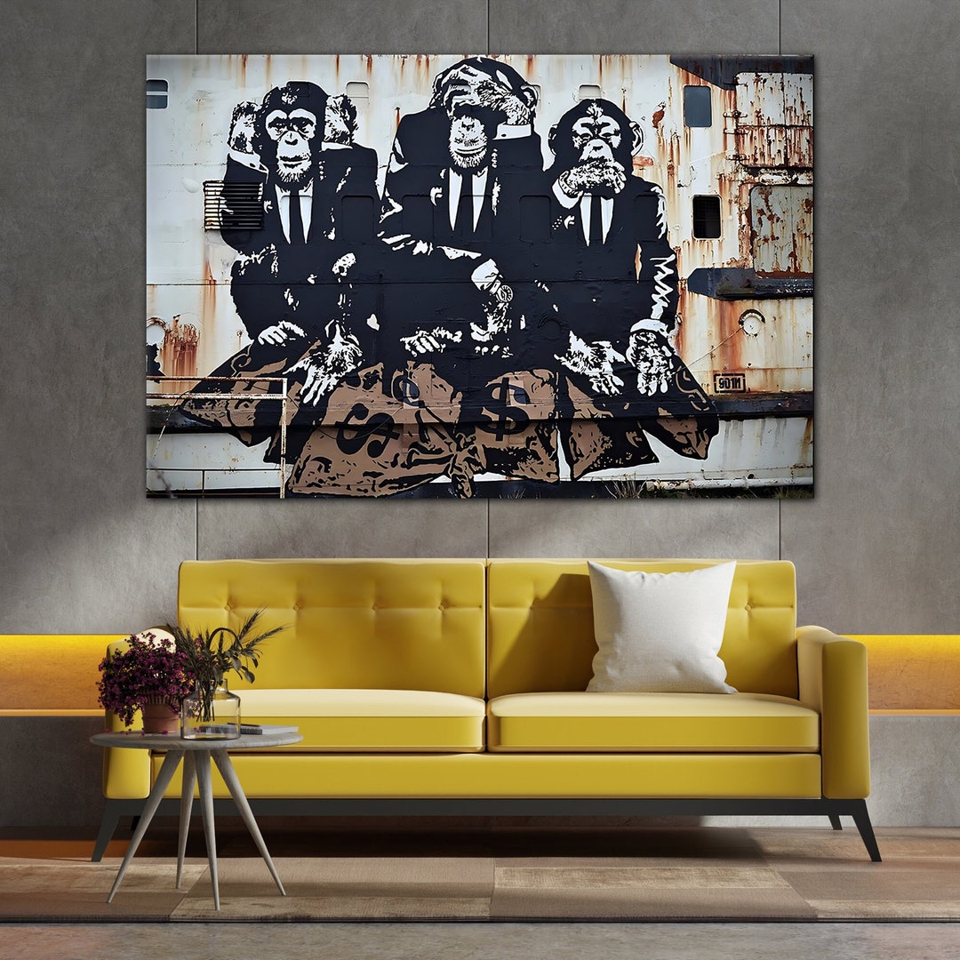 Banksy Three Wise Monkeys, Banksy Wall Art, Painting Canvas Art, Street ...