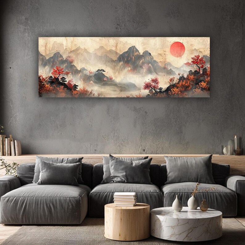 Japanese Mountain Landscape Wall Art, Japanese Wall Art, Vintage Asian ...