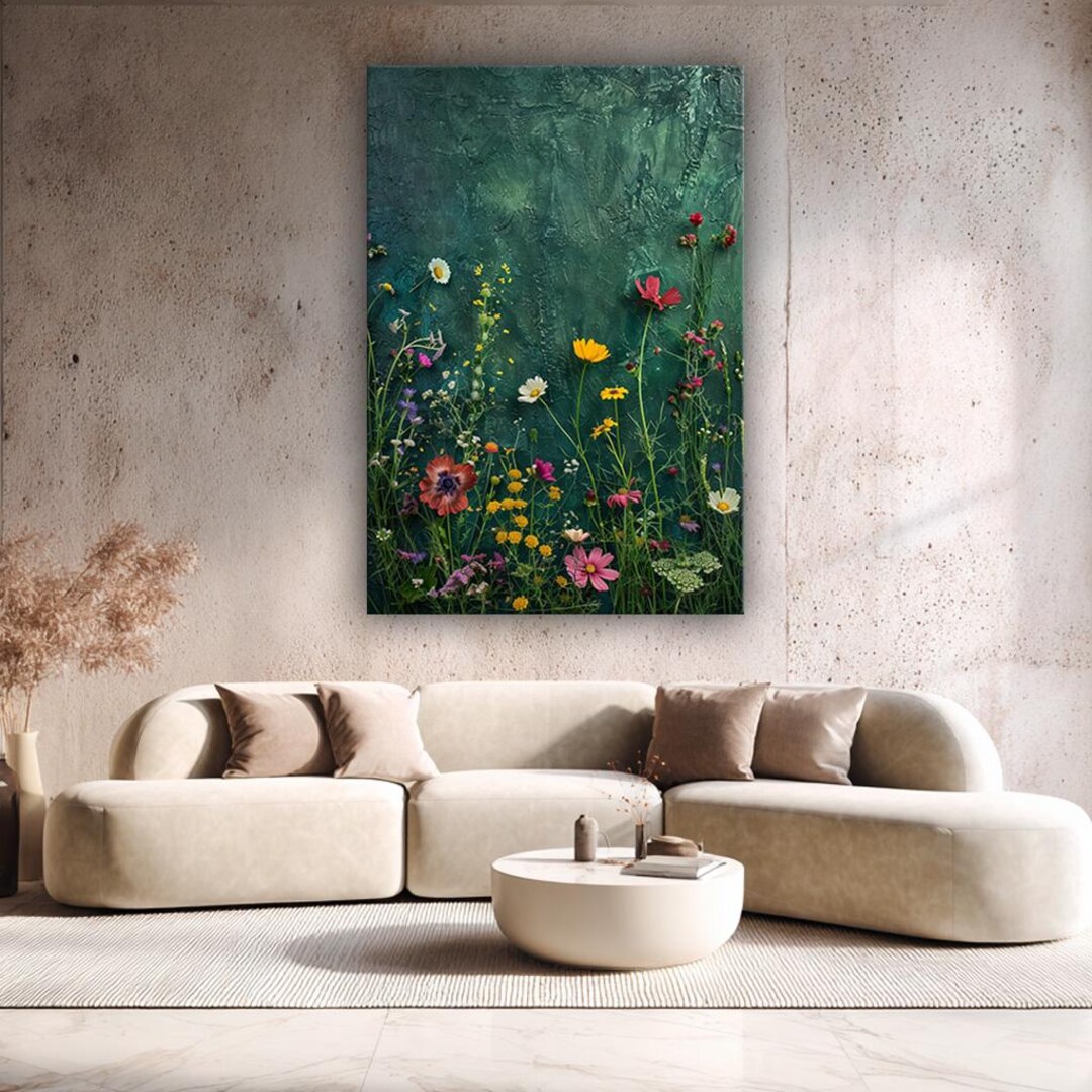 Wildflower Field Canvas Wall Art, Vintage Botanical Landscape Print ...