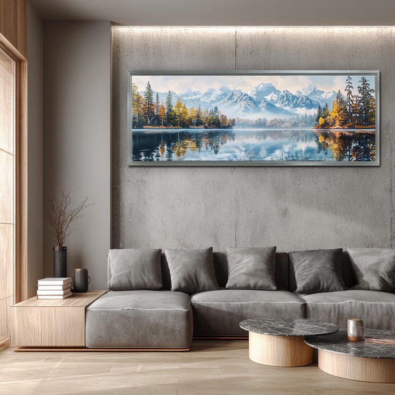 Panoramic Mountain Lake Canvas Wall Art, Framed Nature Landscape Print ...