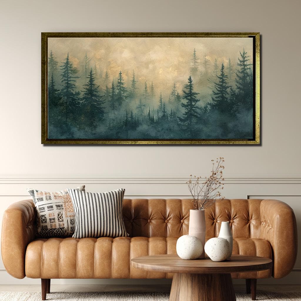 Misty Pine Forest Wall Art, Tranquil Nature Canvas Print, Foggy ...