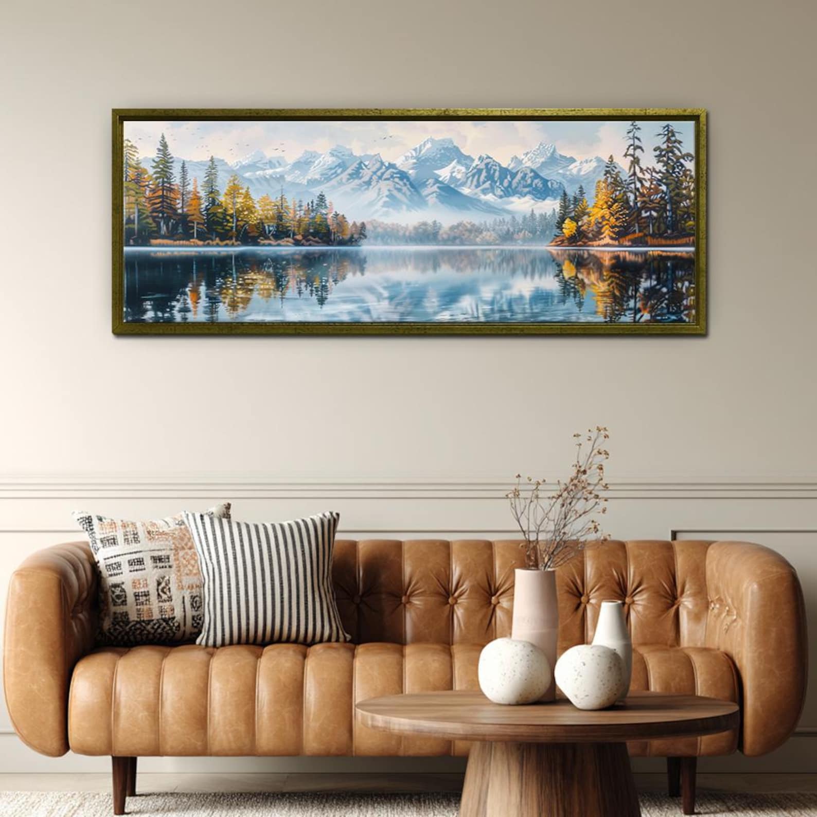 Panoramic Mountain Lake Canvas Wall Art, Framed Nature Landscape Print ...