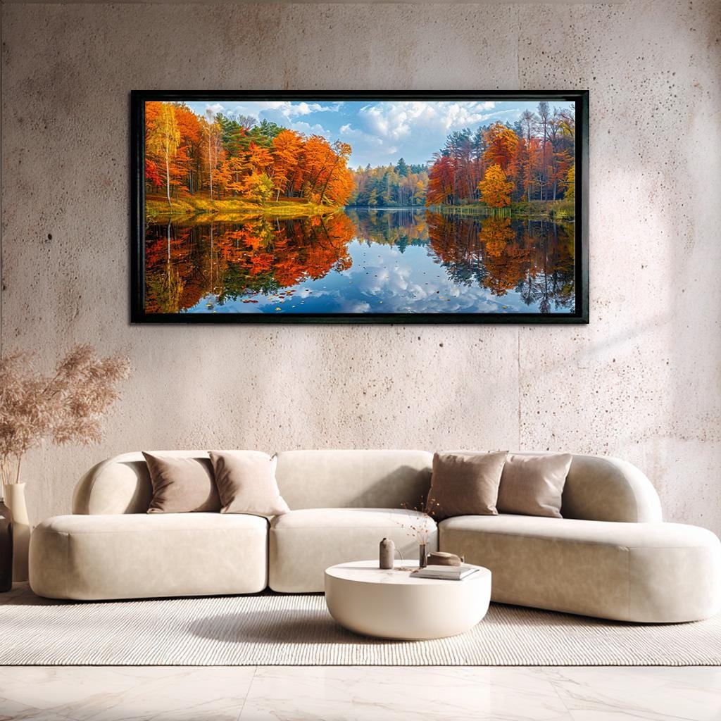Autumn Forest Lake Wall Art Canvas, Fall Landscape Print, Nature ...