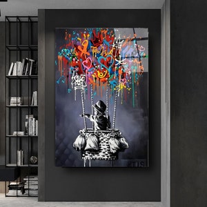 Banksy Boy Flying With Balloon Canvas, Banksy Glass Wall Art, Banksy Balloon Canvas, Balloon Poster, Wall Art Canvas, Reayd To Hang immagine 9