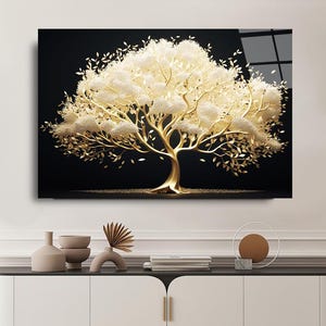 Tempered Glass Wall Art, Gold Tree Wall Decor, Home Decor, Tempered Glass Art,Nature Wall Art Gifts for her,Tree Wall Art,Glass Printing Art