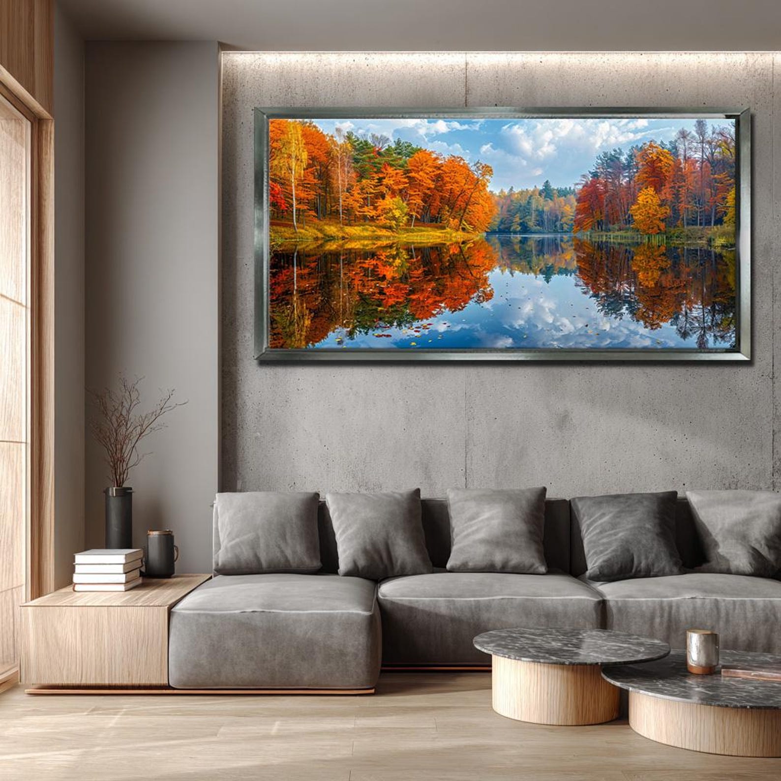 Autumn Forest Lake Wall Art Canvas, Fall Landscape Print, Nature ...