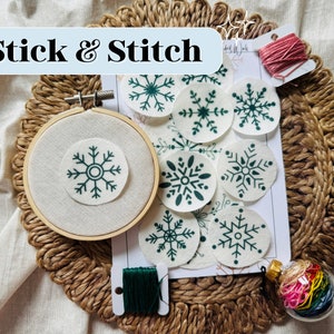 Stick and Stitch embroidery, Christmas Embroidery, water soluble embroidery designs, Snowflake Embroidery, Personalized Stick & Stitch