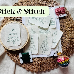 Stick and Stitch embroidery, Christmas Embroidery, water soluble embroidery designs, Christmas Tree Embroidery, Personalized Stick & Stitch