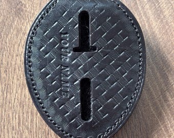 Handcrafted Personalized Black Leather Law Enforcement Badge Holder | Full-Grain, Belt Clip/Neck Chain, Custom Name Embossing,police gift