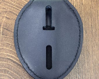 Handcrafted Personalized deepblue Leather Law Enforcement Badge Holder | Full-Grain Belt Clip and Neck Chain, Custom Name Laser engraving