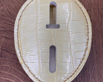 Handcrafted Personalized light yellow Cracks Leather Law Enforcement Badge Holder Belt Clip and Neck Chain, Custom Name Laser engraving