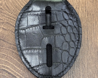 Handcrafted Personalized Black Cracks Leather Law Enforcement Badge Holder Full-Grain Belt Clip and Neck Chain, Custom Name Laser engraving