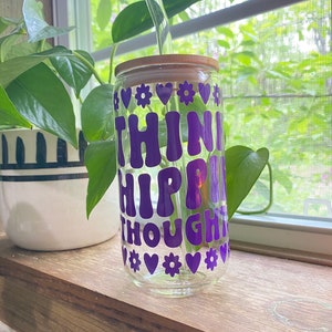 Color changing beer can glass “think hippie thoughts” drinking travel glass
