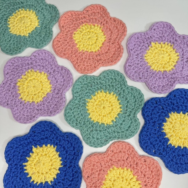 Crochet Daisy Coasters | Cotton Flower Coaster | Desk, Office, Studio, Bedroom, Home Decor