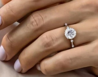 Anillo de boda Moissanite de talla redonda de 2,0 CT, anillo de apilamiento de distancia delgada de punta, anillo de diamante blanco solitario, anillo de compromiso, regalo para ella