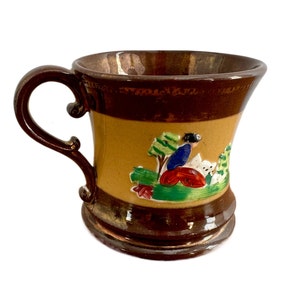 Antique Copper Lustre Mug with Hand Painted Decoration Circa 1890 English Lustreware