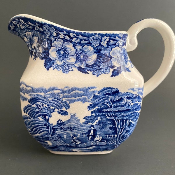 Blue and White Enoch Wedgwood Woodland Cream Pitcher Vintage English Creamer