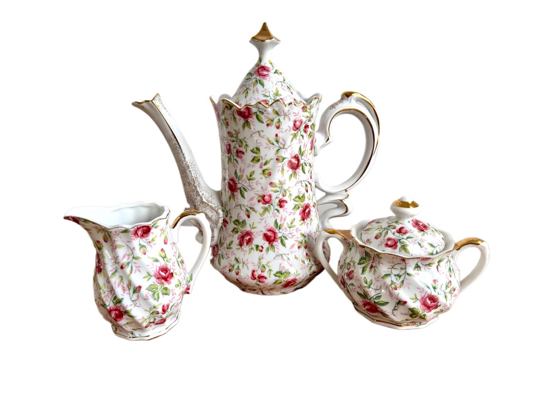 Lefton China Roses Lefton China Rose Chintz Tea Pot / Coffee Pot, Lidded Sugar Bowl, and ...