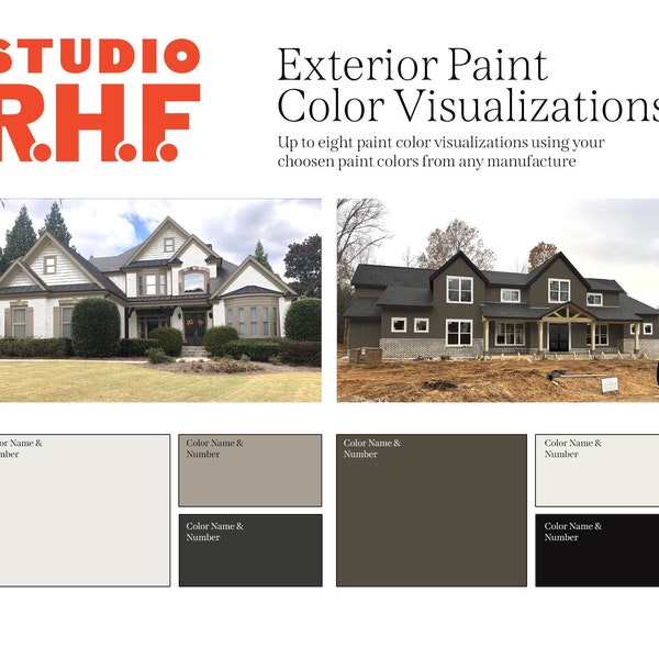 Exterior House Paint Color Options,  6 Color Palettes, E-Design, Paint Color Mockup