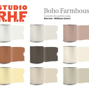Boho Farmhouse Paint Color Scheme, Sherwin Williams, Interior Wall Colors, Interior Design, Home Color Palette