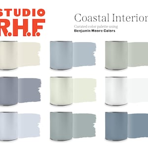 Coastal Interior Paint Color Palette, Benjamin Moore Paint, Coastal Color Scheme, Interior Design, Interior Palette