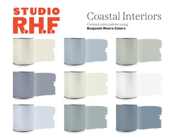 Coastal Interior Paint Color Palette, Benjamin Moore Paint, Coastal Color Scheme, Interior Design, Interior Palette