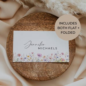 Simple Wildflower Wedding Place Card, Delicate Floral Table Name Card, Rustic Escort Card Template, Flowers Signage Canva Download AT13