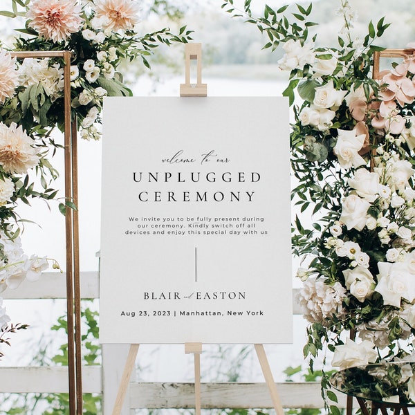 Unplugged Ceremony Welcome Sign Template, Welcome to our Unplugged Wedding Sign, Modern Wedding Welcome Sign, No Phones No Devices Sign AT10