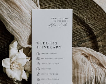 Minimal Wedding Itinerary Template, Modern Infographic Reception Timeline, Editable Order of Events,  Program Card Instant Download AT10