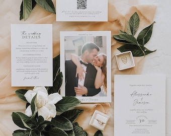 Minimalist Invitation Suite Photo, Modern Wedding Card Set, Digital RSVP and Details Bundle AT32