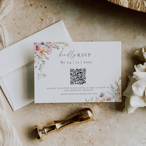 Rsvp Kartenvorlage Wildblume, Blumenhochzeit Qr Code Antwortkarte, Elegante Online Antwortkarte, Antwortbeilage, Einladungskarte zum Herunterladen