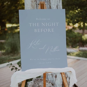 The Night Before Sign Blue, Wedding Rehearsal Dinner Sign Light Blue, Welcome Sign for Rehearsal Dinner, Dusty Blue Welcome Signage  AT09