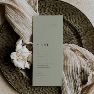 Cartes de menu de mariage vert sauge, modèle de Menu de mariage sauge, menu modifiable pour la douche nuptiale sauge, menu du dîner à couvert minimal AT06